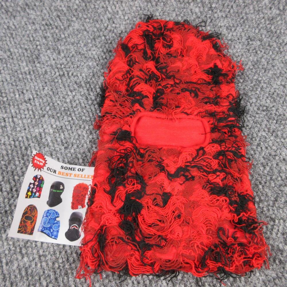 GCBalaclava Balaclava Mens OS Red D'stress Shaggy Fuzzy Face Mask Polyester NWOT